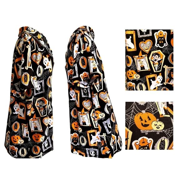 Munki Munki Halloween Pajama Top Large Short Sleeves Button Werewolf Witch Ghost - Picture 11 of 12